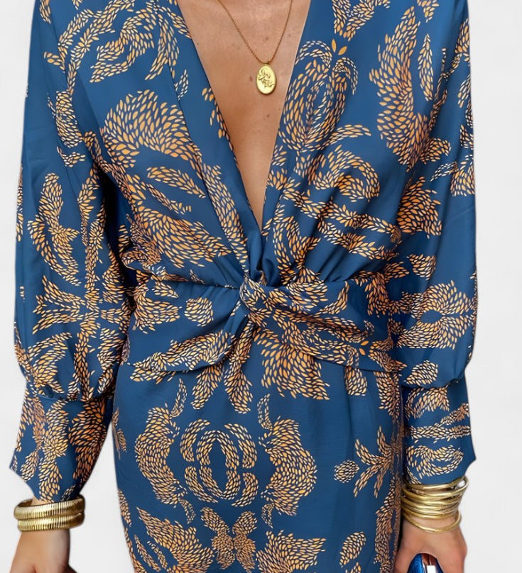 Ema Maxi Haljina s V Izrezom i Prednjim Čvorom