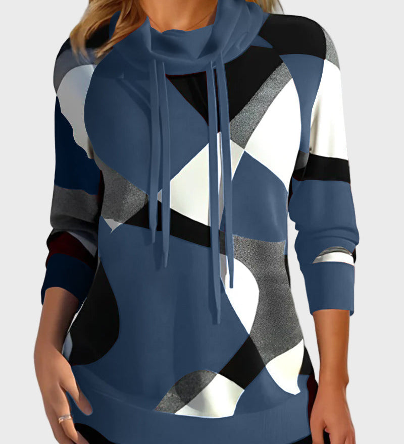 Pletena dukserica s umjetničkim dizajnom i kapuljačom