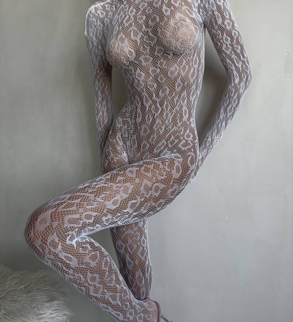 Chloé Čipkasta Bodystocking od Čipke i Mreže Osjetljiva Prozirna za Elegantnu Privlačnost
