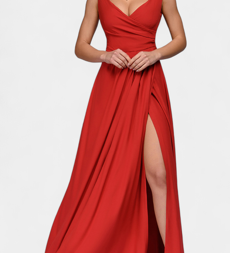 Tatjana Duga Haljina s Draperijom Sprijeda i Preklopljenim Izrezom