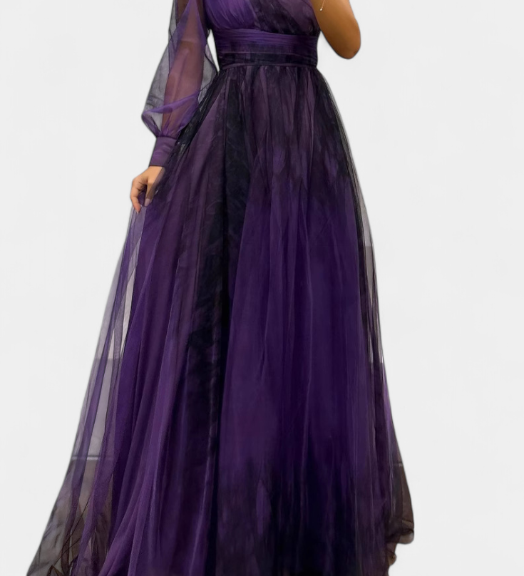 Natalija Maxi Haljina od Chiffona s Otkritim Ramenom i Voluminousom Ruzom