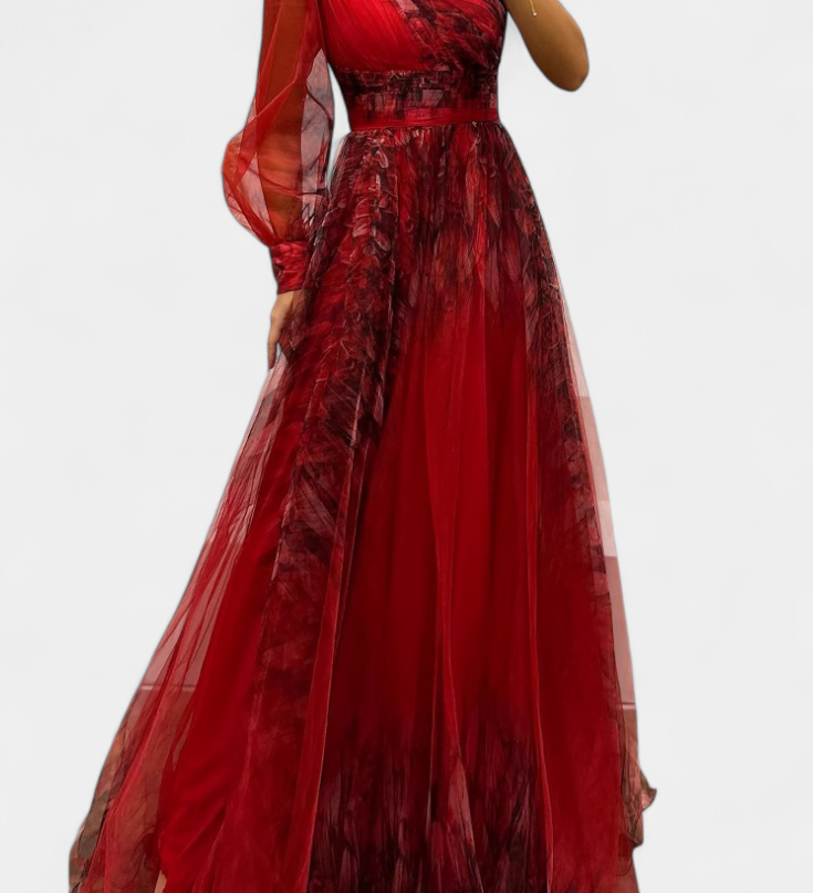 Natalija Maxi Haljina od Chiffona s Otkritim Ramenom i Voluminousom Ruzom