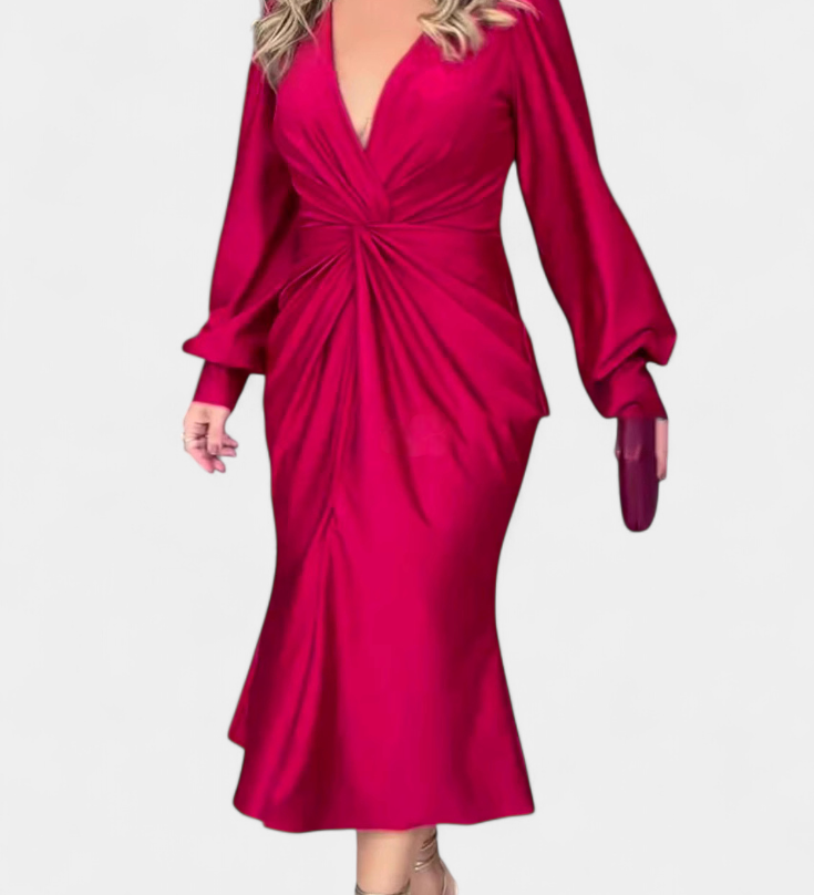 Veselka Duga Haljina s Dugim Rukavima i V-Izrezom