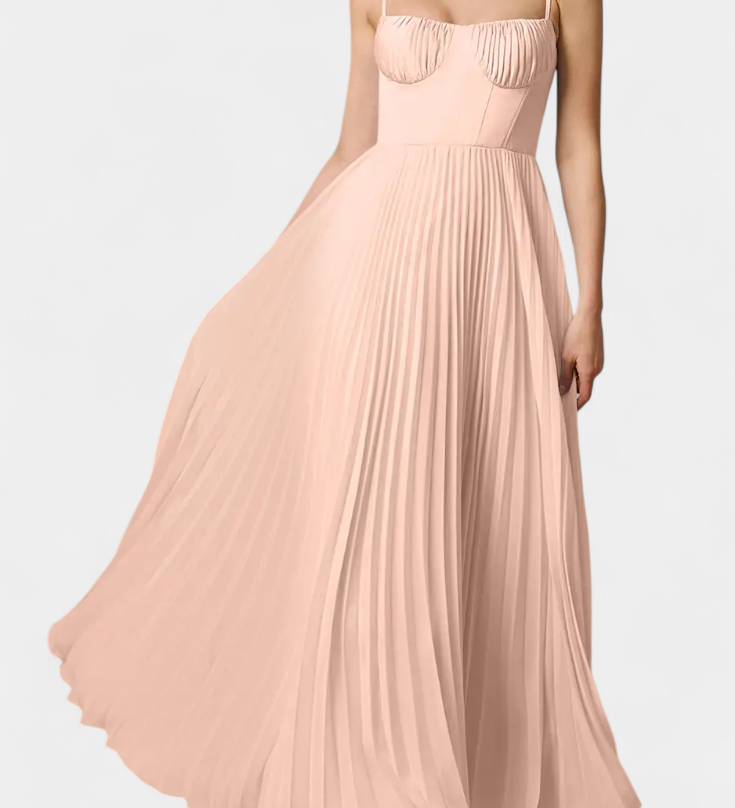 Nives - Plisirana šifonska haljina s dekolteom u obliku srca i oblikovanim korzetom