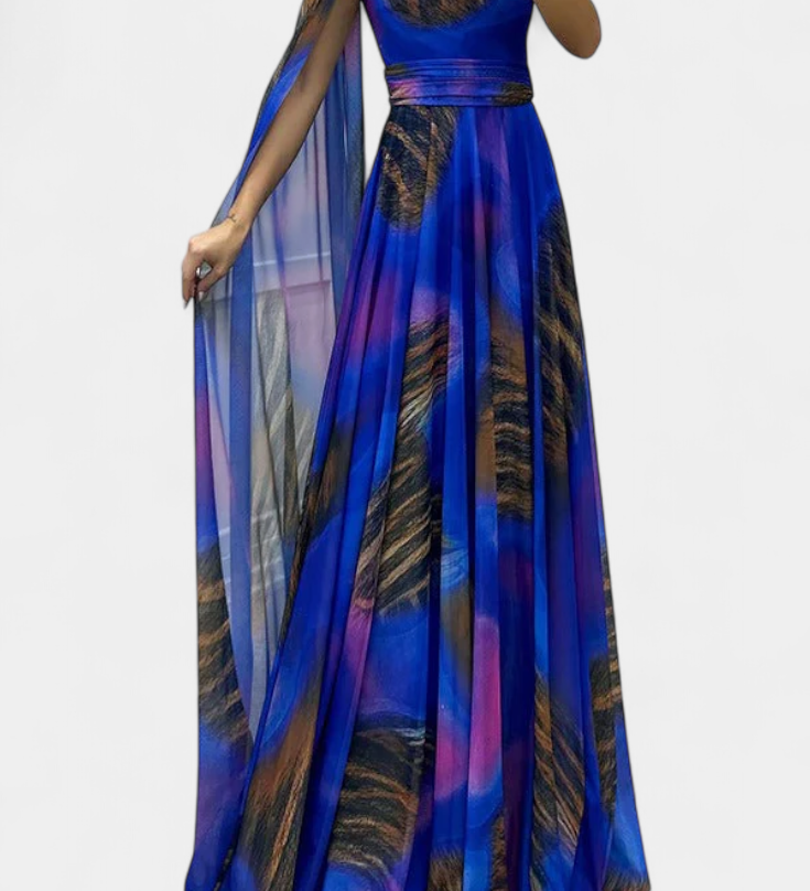 Nives Haljina Duga s Jednim Ramenom s Cvjetnim Detaljem