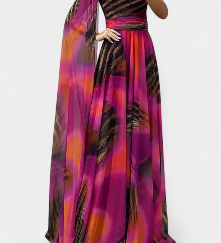 Nives Haljina Duga s Jednim Ramenom s Cvjetnim Detaljem