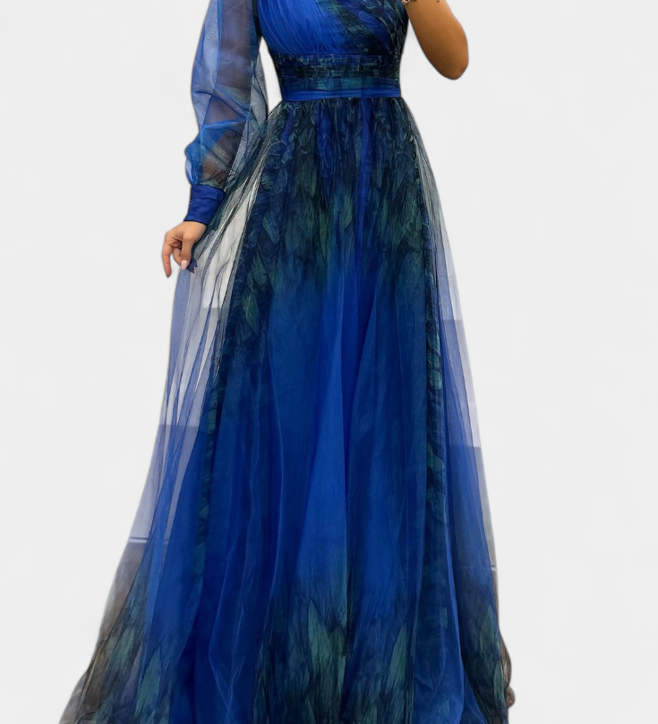 Natalija Maxi Haljina od Chiffona s Otkritim Ramenom i Voluminousom Ruzom